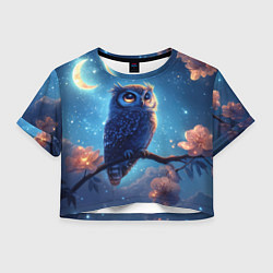 Футболка 3D укороченная женская Сова на фоне ночного неба, цвет: 3D-принт