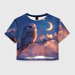Футболка 3D укороченная женская Сова на фоне ночного неба, цвет: 3D-принт