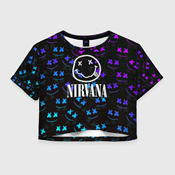 Футболка 3D укороченная женская Nirvana x marshmello neon, цвет: 3D-принт