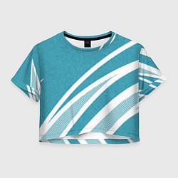Футболка 3D укороченная женская Бело-голубой абстракция с полосами, цвет: 3D-принт