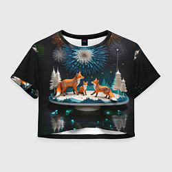 Футболка 3D укороченная женская Семья из трех лисиц, цвет: 3D-принт