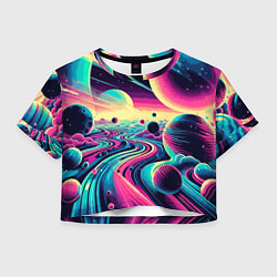Футболка 3D укороченная женская Неоновый разноцветный космос, цвет: 3D-принт