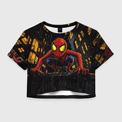 Футболка 3D укороченная женская Маленький человек-паук с желтыми глазами, цвет: 3D-принт