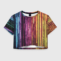 Футболка 3D укороченная женская Неоновый и переливающийся киберпанк узор, цвет: 3D-принт