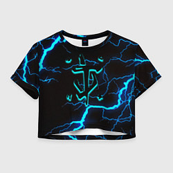 Футболка 3D укороченная женская Doom молнии неоновые, цвет: 3D-принт