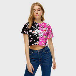 Футболка 3D укороченная женская Ведьмак паттерн сакура, цвет: 3D-принт — фото 2