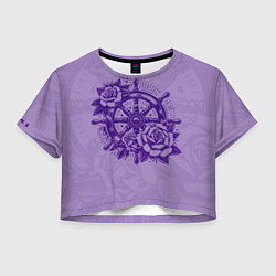 Футболка 3D укороченная женская Штурвал в розах, цвет: 3D-принт