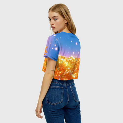 Женский топ Золотые шарики на голубом фоне / 3D-принт – фото 4