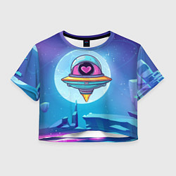 Футболка 3D укороченная женская Нло с сердечком внутри, цвет: 3D-принт