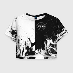 Футболка 3D укороченная женская Nasa черно белый огонь, цвет: 3D-принт