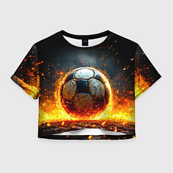 Футболка 3D укороченная женская Футбольный мяч в красном пламени, цвет: 3D-принт