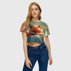 Футболка 3D укороченная женская Лисенок спит на облаке, цвет: 3D-принт — фото 2