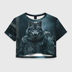 Футболка 3D укороченная женская Солдат волк, цвет: 3D-принт