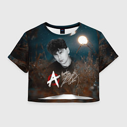 Футболка 3D укороченная женская Юрий Хой на фоне луны, цвет: 3D-принт