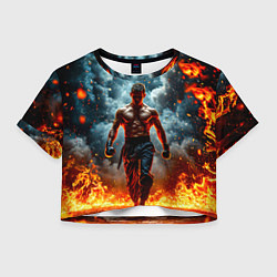Футболка 3D укороченная женская Крав-мага боец в огне, цвет: 3D-принт