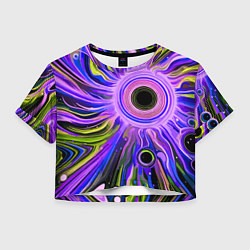 Футболка 3D укороченная женская Абстрактный неоновый космос - чёрная дыра, цвет: 3D-принт