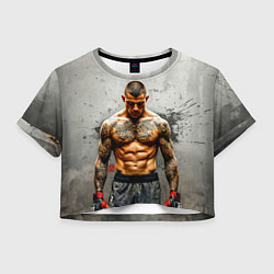 Футболка 3D укороченная женская Дастин Порье на сером, цвет: 3D-принт