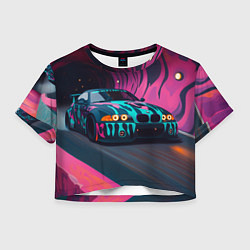 Футболка 3D укороченная женская БМВ граффити стиль, цвет: 3D-принт