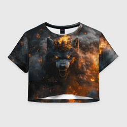 Футболка 3D укороченная женская Волк в огне, цвет: 3D-принт
