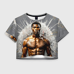Футболка 3D укороченная женская Мухаммед Али на сером, цвет: 3D-принт