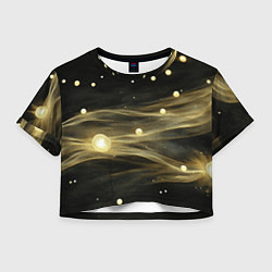 Футболка 3D укороченная женская Золотистый свет на черной текстуре, цвет: 3D-принт