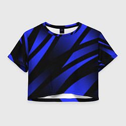 Футболка 3D укороченная женская Чёрный с синий абстрактные полосы, цвет: 3D-принт