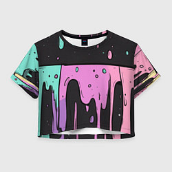 Футболка 3D укороченная женская Стекающая краска текстура, цвет: 3D-принт