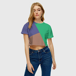 Футболка 3D укороченная женская Триада зелёный фиолетовый и коричневый геометричны, цвет: 3D-принт — фото 2