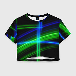 Футболка 3D укороченная женская Color blue black green, цвет: 3D-принт