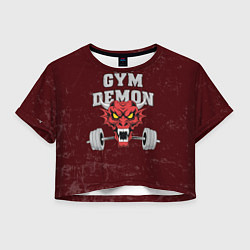 Футболка 3D укороченная женская Gym demon, цвет: 3D-принт