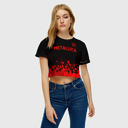 Футболка 3D укороченная женская Metallica - red gradient посередине, цвет: 3D-принт — фото 2