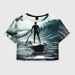 Футболка 3D укороченная женская Сапсёрфер в волне, цвет: 3D-принт