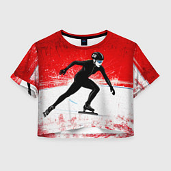 Футболка 3D укороченная женская Скоростной бег на коньках в красном, цвет: 3D-принт