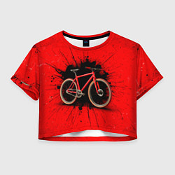 Футболка 3D укороченная женская Трековый велосипед на красном, цвет: 3D-принт