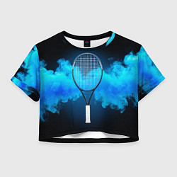 Футболка 3D укороченная женская Теннисная ракетка синий дым, цвет: 3D-принт