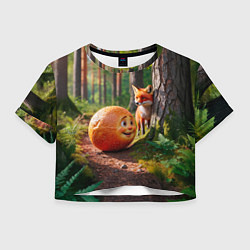 Футболка 3D укороченная женская Колобок и лиса, цвет: 3D-принт