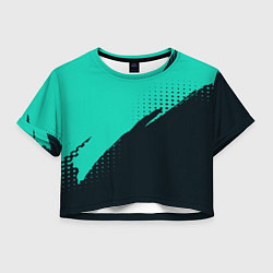 Футболка 3D укороченная женская Color black light blue, цвет: 3D-принт