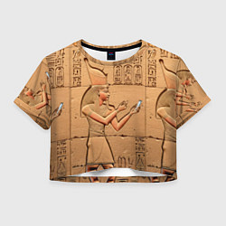Футболка 3D укороченная женская Фараон со смартфоном египетский барельеф, цвет: 3D-принт