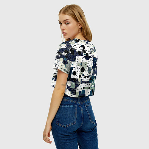 Женский топ Чёрно-белый с синий абстракция фигуры точки / 3D-принт – фото 4