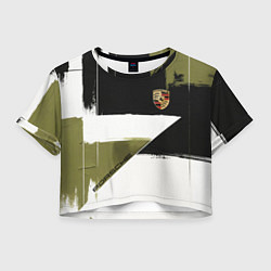Футболка 3D укороченная женская Porsche эмблема, цвет: 3D-принт