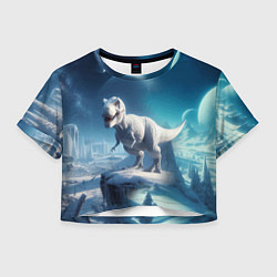 Футболка 3D укороченная женская Снежный динозавр - история вымирания, цвет: 3D-принт