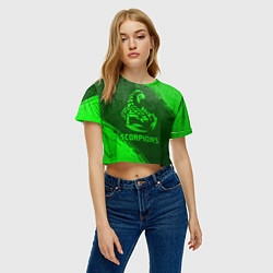 Футболка 3D укороченная женская Scorpions - green gradient, цвет: 3D-принт — фото 2
