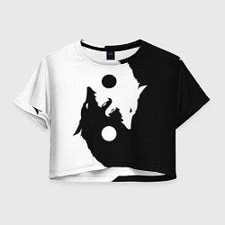 Футболка 3D укороченная женская Black and white wolfs, цвет: 3D-принт
