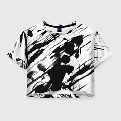 Футболка 3D укороченная женская Брызги и штрихи черной краски, цвет: 3D-принт