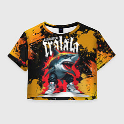 Футболка 3D укороченная женская Тралалера Тралала брейнрот мем - Акула в кроссовка, цвет: 3D-принт