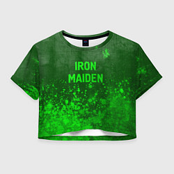 Футболка 3D укороченная женская Iron Maiden - green gradient посередине, цвет: 3D-принт