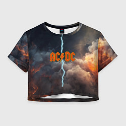 Футболка 3D укороченная женская ACDC логотип группы с молнией, цвет: 3D-принт