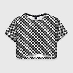 Футболка 3D укороченная женская Белый серый горох на черном ретро, цвет: 3D-принт
