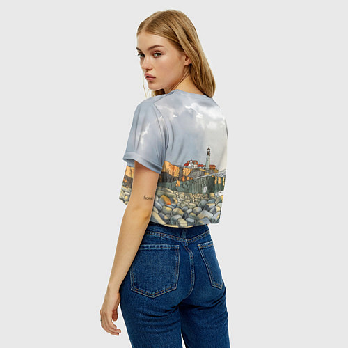 Женский топ Маяк и камни на пляже - акварельный рисунок / 3D-принт – фото 4