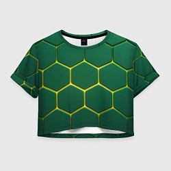 Футболка 3D укороченная женская Зеленые плиты с желтым светом, цвет: 3D-принт